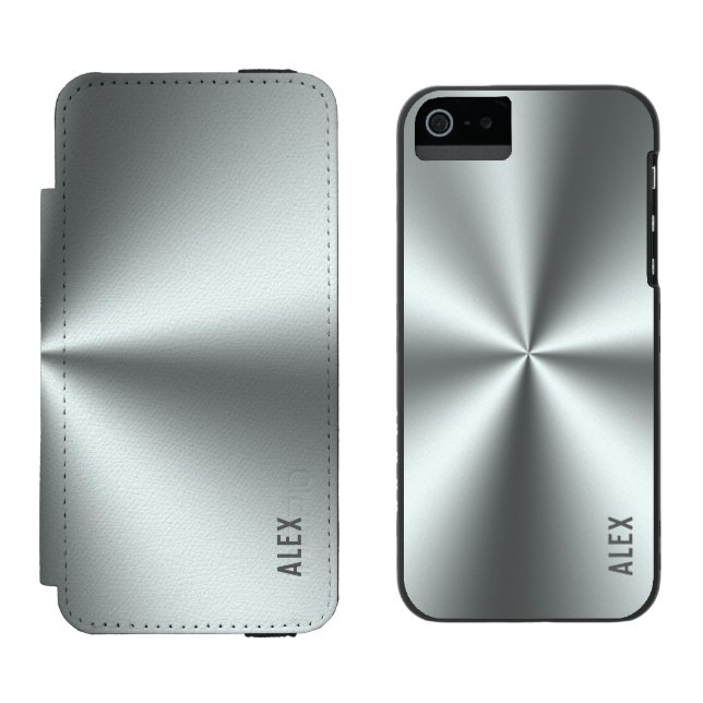 Metallisk Silver-Grått Stainless Steel-utseende Incipio iPhone Wallet Skal (Sida vid Sida)