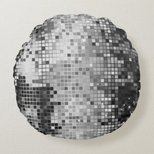 Metallisk Silver-sequins Disco Glitter Pixel Art Rund Kudde
