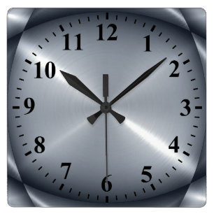 Metallisk Silver Stainless Steel Metall-utseende Fyrkantig Klocka