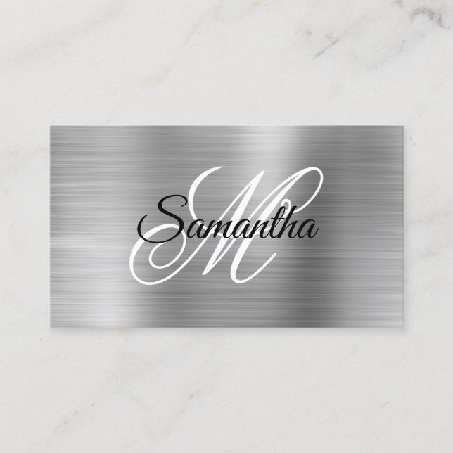 Metallisk Silverfolie Fancy Monogram Visitkort (Framsida)