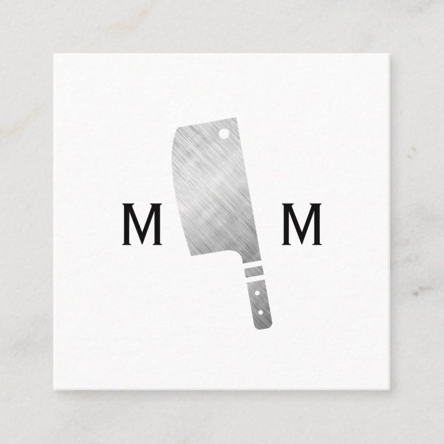 Metallisk slaktarknive-monogram fyrkantigt visitkort (Framsida)