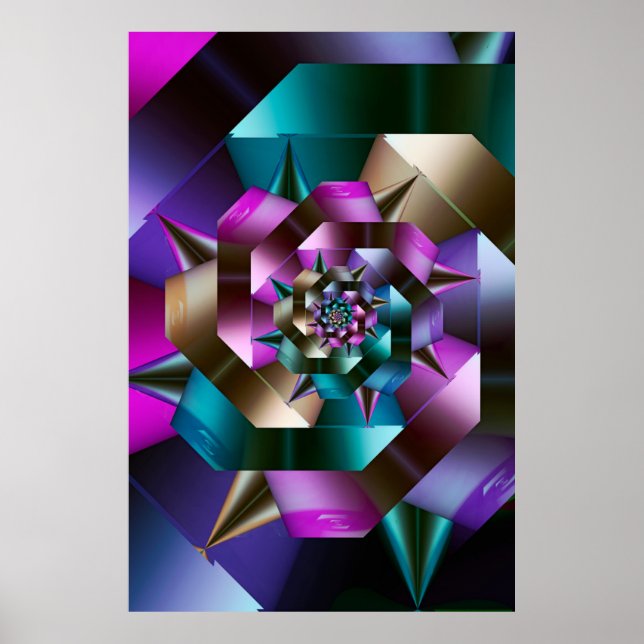 Metallisk spiral fraktal poster (Framsidan)