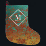 Metallisk Struktur monogram för kopparturkos Inled Stor Julstrumpa<br><div class="desc">Ett vackert metallutseende som visar hur kopparoxidering omvandlas till turkosblått och grönt,  brunt och orange struktur. Perfekt födelsedagspresent,  daghemsdekoration,  barnrumskonst,  hemdekaler,  Julklapp eller gåva till något annat särskilt tillfälle. Anpassa monogrammet till en början och gör det till en egen.</div>