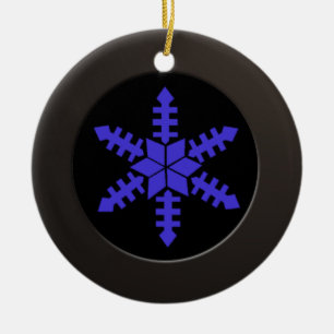 Metallisk svart cirkel och blå snöflingor julgransprydnad keramik