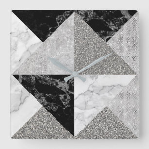 Metallisk svart geometri för grått för fyrkantig klocka