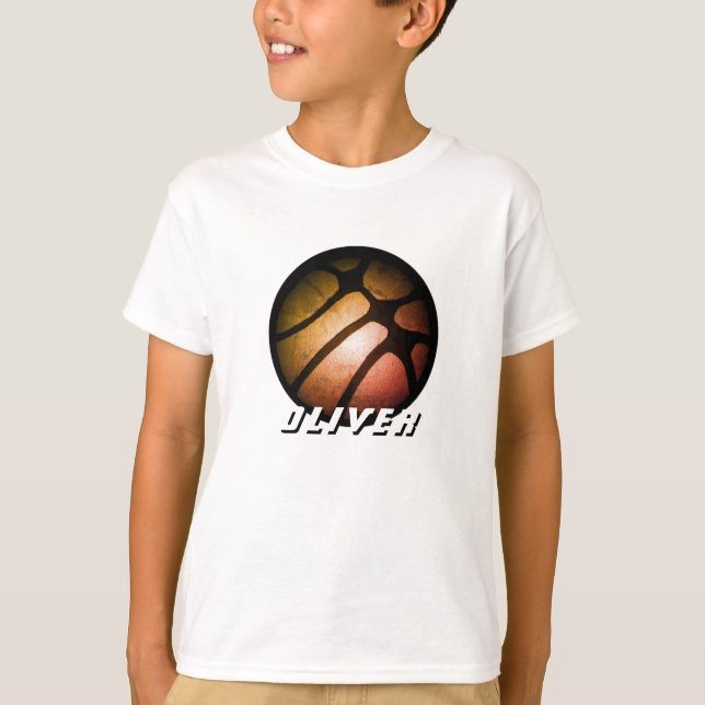 Metallisk svart Orange Basketball Boll Namn T Shirt (Framsida)