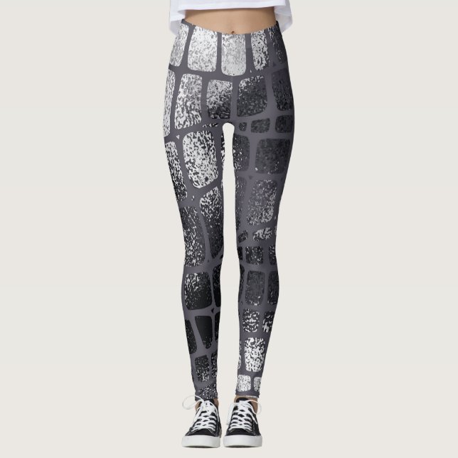 Metallisk svart ormskal: Elegant Struktur Leggings (Framsida)