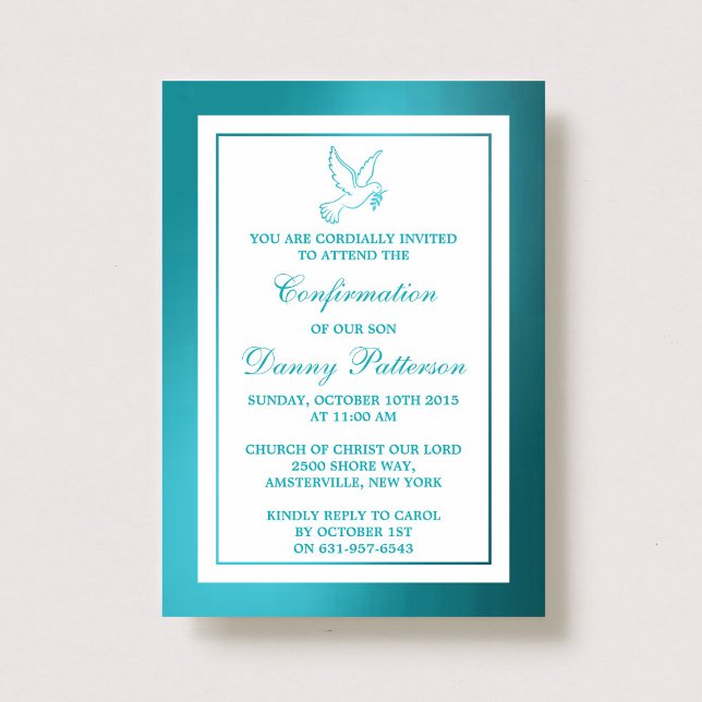 Metallisk Teal Duv Vigga eller Konfirmation Inbjudningar (Skapare uppladdad)