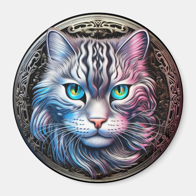Metallisk tema för Cat Ansikte Silvery Magnet (Framsidan)