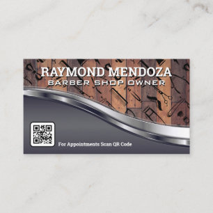 Metallisk trä QR-kod Barber Shop Mönster Visitkort