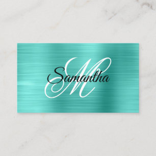 Metallisk Turkos Fancy Monogram Visitkort