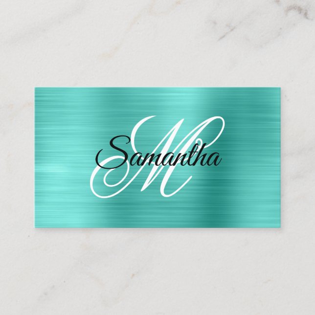 Metallisk Turkos Fancy Monogram Visitkort (Framsida)