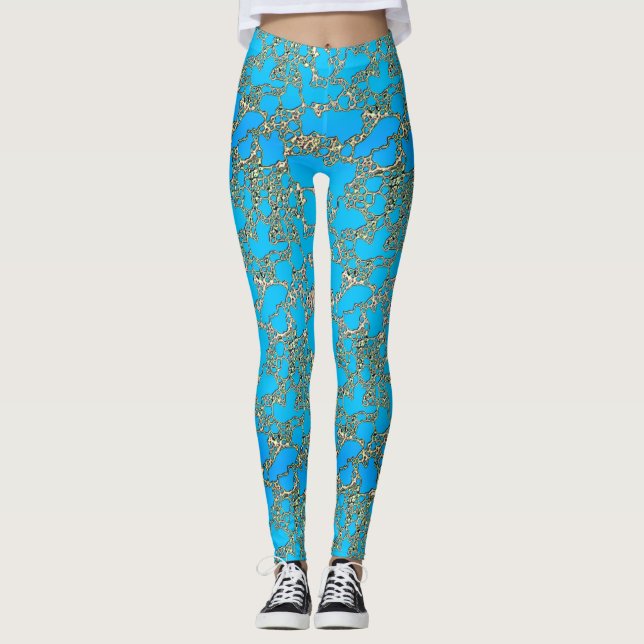 Metallisk turkosdesigndamasker leggings (Framsida)