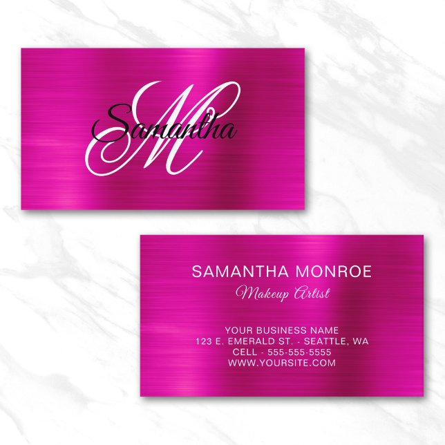 Metallisk varmröd folie snygg monogram visitkort (Metallic Hot Pink Foil Fancy Monogram Business Card)