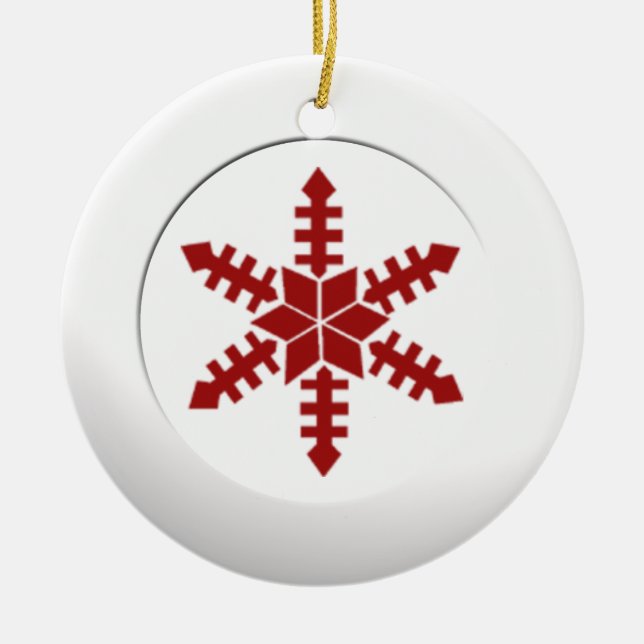 Metallisk vit cirkel och Röd snöflake Julgransprydnad Keramik (Framsidan)