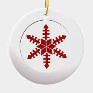 Metallisk vit cirkel och röd snöflingor julgransprydnad keramik