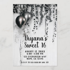 Metalliska festballonger Rustic Ivy Vit Sweet 16 Inbjudningar