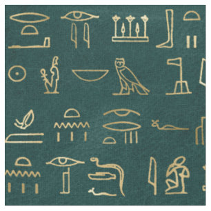 Metalliska Guld-egyptiska Hieroglyfer på Forest G Tyg