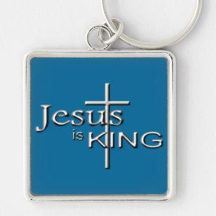 Metalliska Jesus är KUNGEN Fyrkantig Silverfärgad Nyckelring