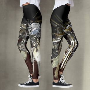 Metalliska Nycklar Steampunk Stil Leggings