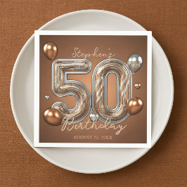 Metalliska silver och brons ballonger 50-årsdag pappersservett