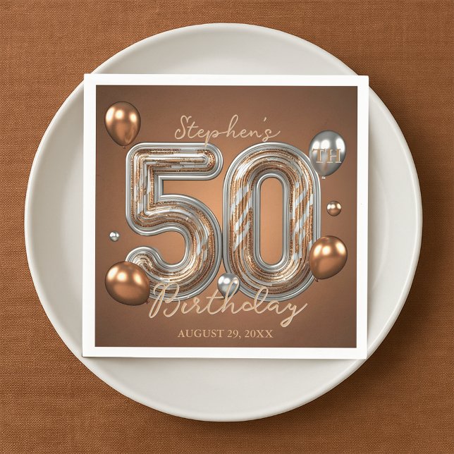 Metalliska silver och brons ballonger 50-årsdag  pappersservett (Skapare uppladdad)