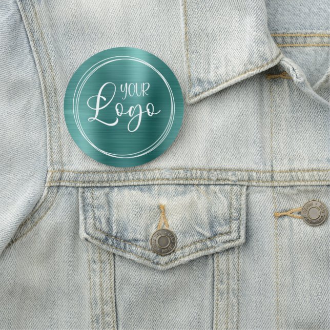 Metalliskt Aqua Teal Cirkulärt Logo Namnbricka (På plats)
