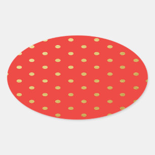 Metalliskt för guld- polka dots för Faux rött Ovalt Klistermärke