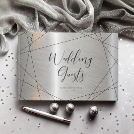 Metalliskt Geometriskt Bröllop Silver ID648 Gästböcker