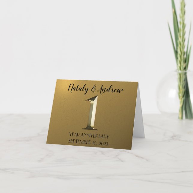 Metalliskt guld ettårsjubileum för bröllop tack kort (Framsida)