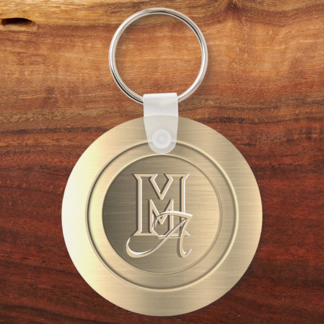 Metalliskt Guld Stål Graverad Monogram Nyckelring (Baksida)
