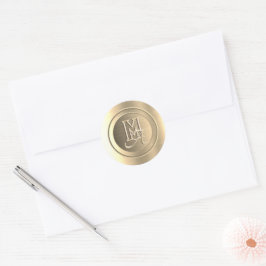 Metalliskt Guld Stål Graverad Monogram Runt Klistermärke