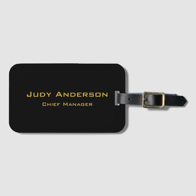 Metalliskt Guld & Svart Professionell Modern Elega Bagagebricka (Framsida horisontal)