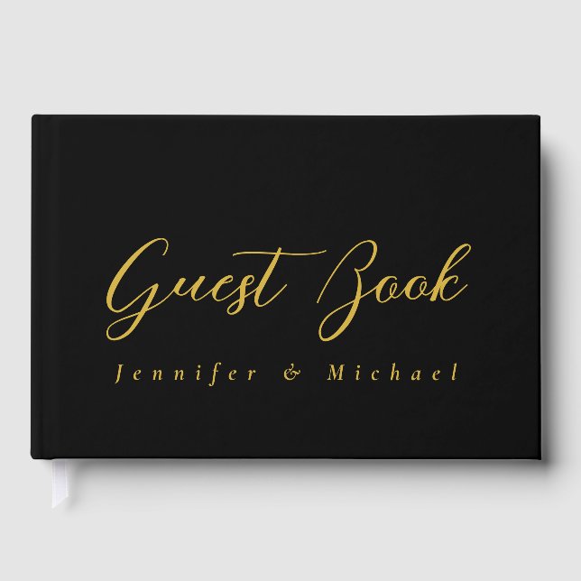 Metalliskt Guld & Svart Professionell Modern Elega Gästböcker (Framsida)