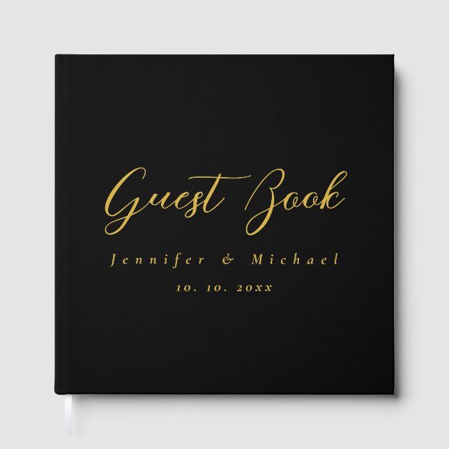 Metalliskt Guld & Svart Professionell Modern Elega Gästböcker (Framsida)
