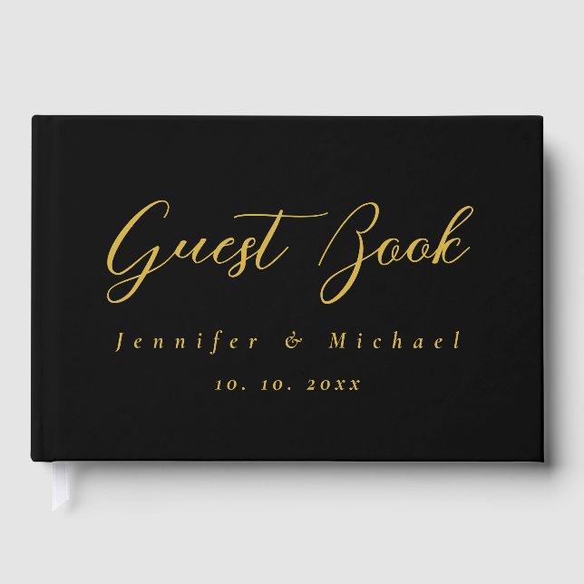 Metalliskt Guld & Svart Professionell Modern Elega Gästböcker (Framsida)