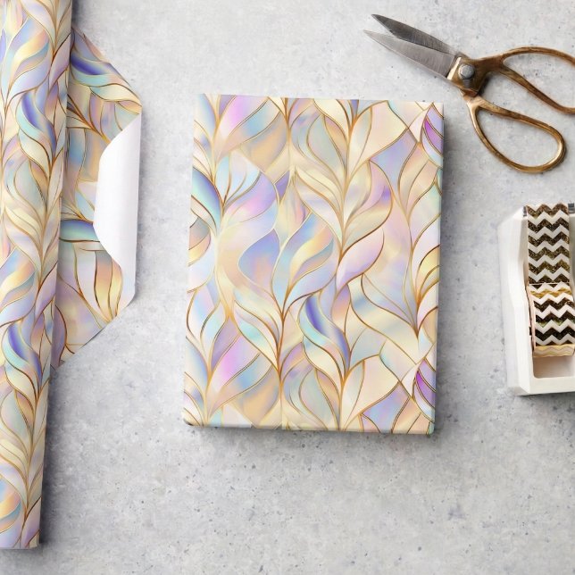 Metalliskt iriserande pastellfärgat inslagspapper presentpapper (chic luxe glam iridescent metallic pattern wrapping paper in pink purple blue and gold)