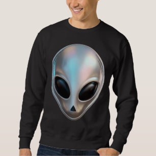 Metalliskt Krom Utomjordinghuvud Retro Y2K Sci-Fi Lång Ärmad Tröja