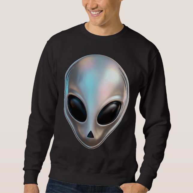 Metalliskt Krom Utomjordinghuvud Retro Y2K Sci-Fi Lång Ärmad Tröja (Framsida)