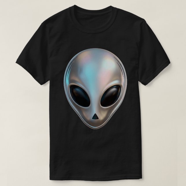 Metalliskt Krom Utomjordinghuvud Retro Y2K Science T Shirt (Design framsida)