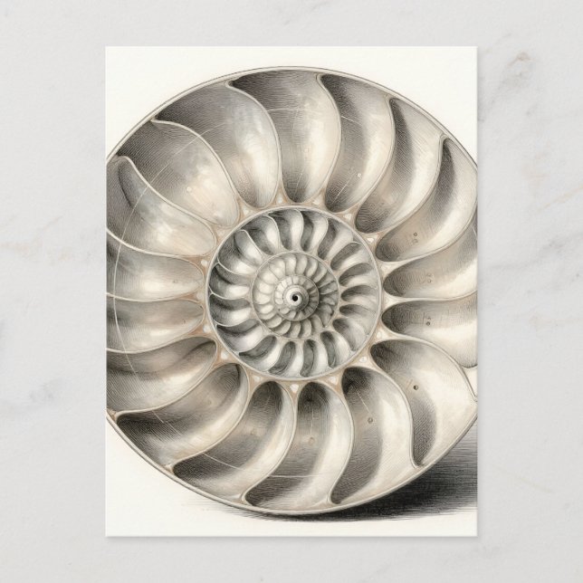 Metalliskt Nautilus-skal Spiralgeometrisk  Vykort (Framsida)