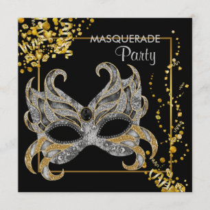 Metalliskt papper Silver Guld Maskeradfest Inbjudningar