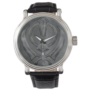 Metalliskt präglat Khanda symbol Armbandsur