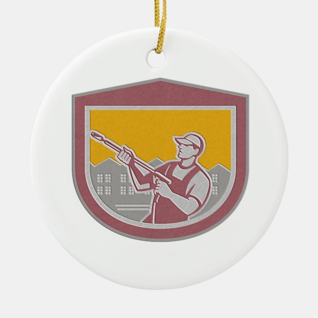 Metalliskt pressa mer ren arbetare Retro Shie för Julgransprydnad Keramik (Framsidan)