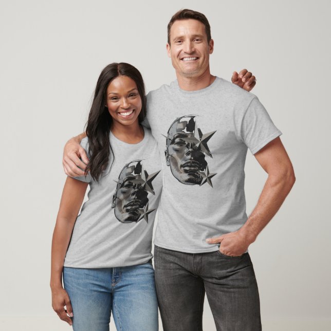 Metalliskt silver ansiktsgrafisk t shirt (Unisex)