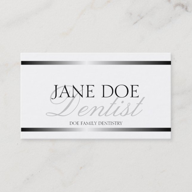 Metalliskt tandläkaresilver skrivar visitkort (Framsida)