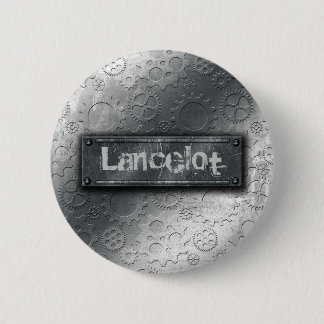 Metalliskt utrustar med den kasta i sig etiketten knapp