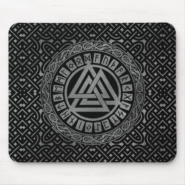 Metalliskt Valknut för silver symbol på Celtic Musmatta (Framsidan)