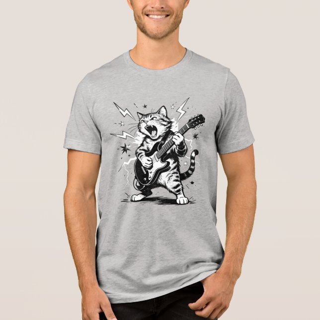 Metallkatt som sliter sönder elgitarr t shirt (Framsida)