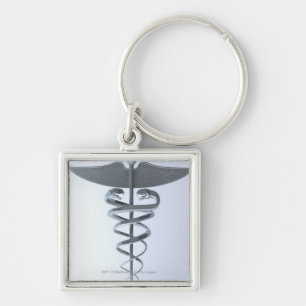 Metallläkarundersökningcaduceus Fyrkantig Silverfärgad Nyckelring